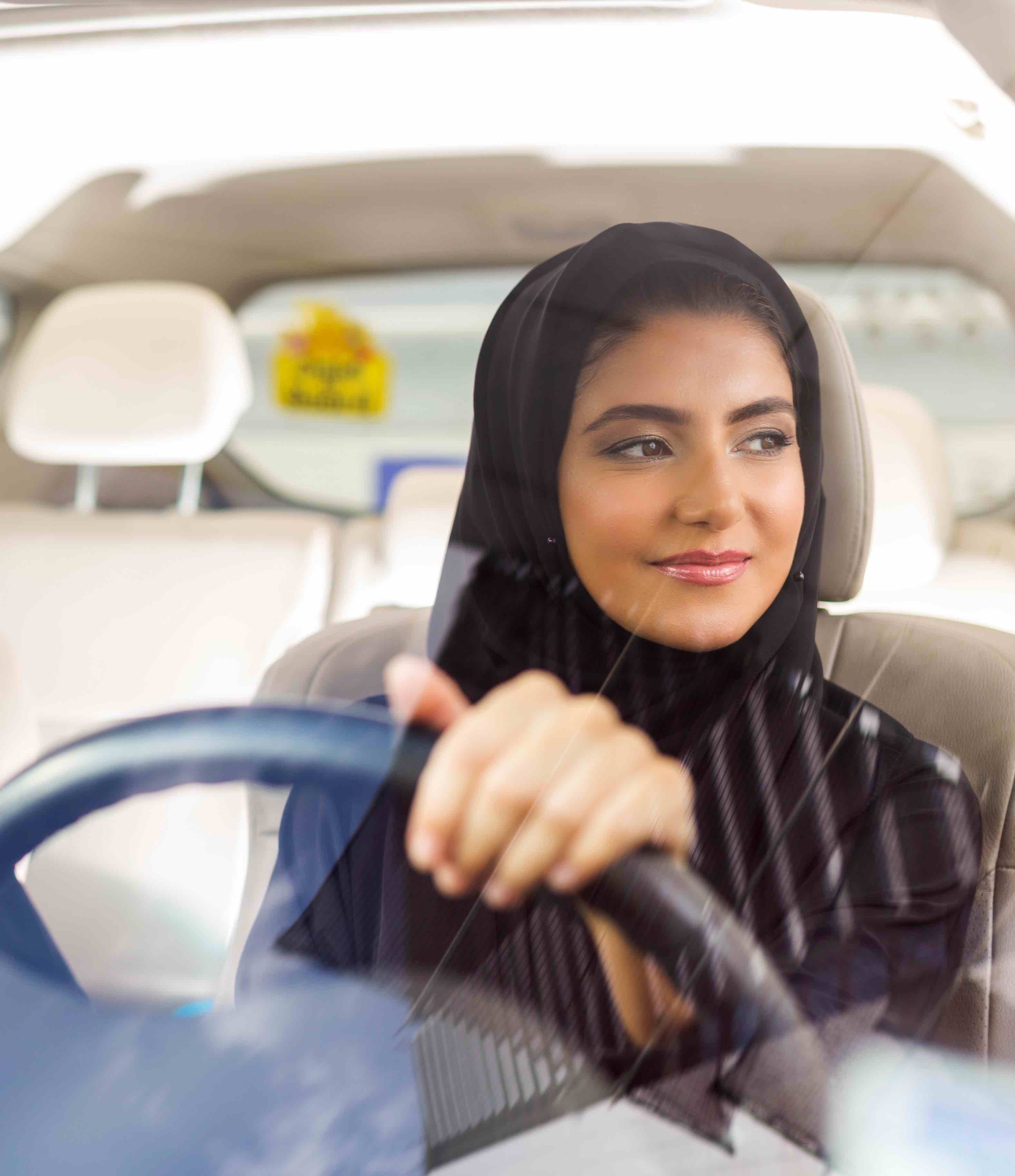 Arab,Saudi,Women,Student,Driving,Her,Car