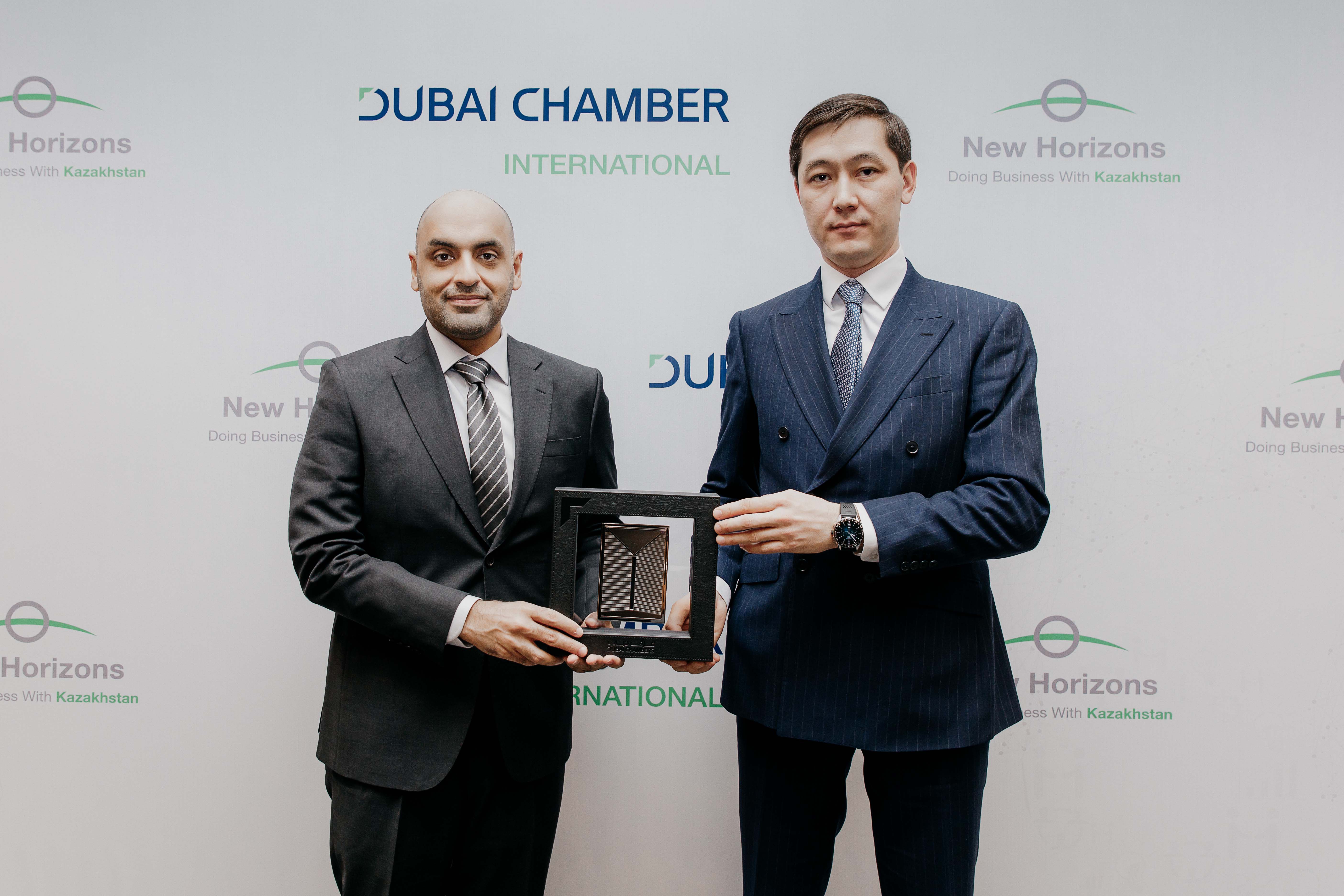 Mohammad Lootah Exchanging gifts with Ardak Zebeshev,Chairman of the Investment Committee, Ministry of Foreign Affairs, Kazakhstan