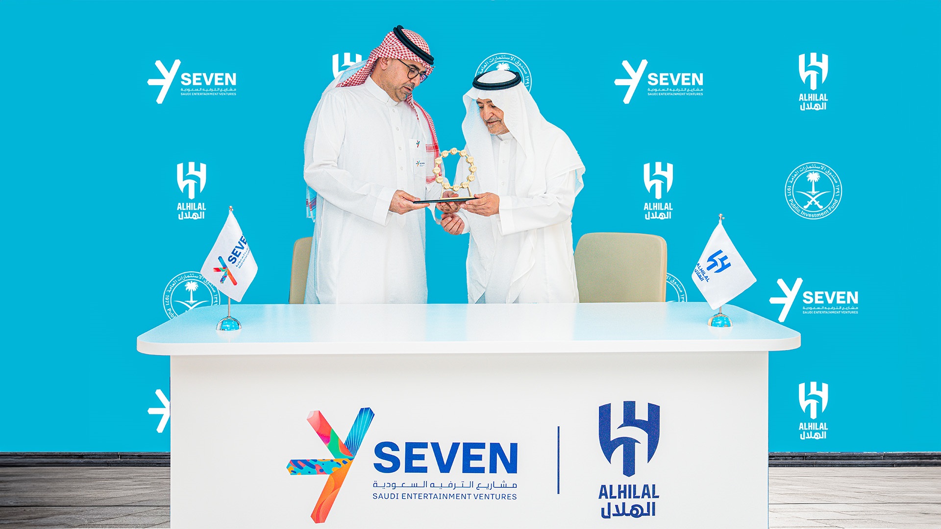 (Left) Essam Al Jubair, chief operating officer, SEVEN with Abdullah Aljarbou, CEO of Al Hilal Saudi Club