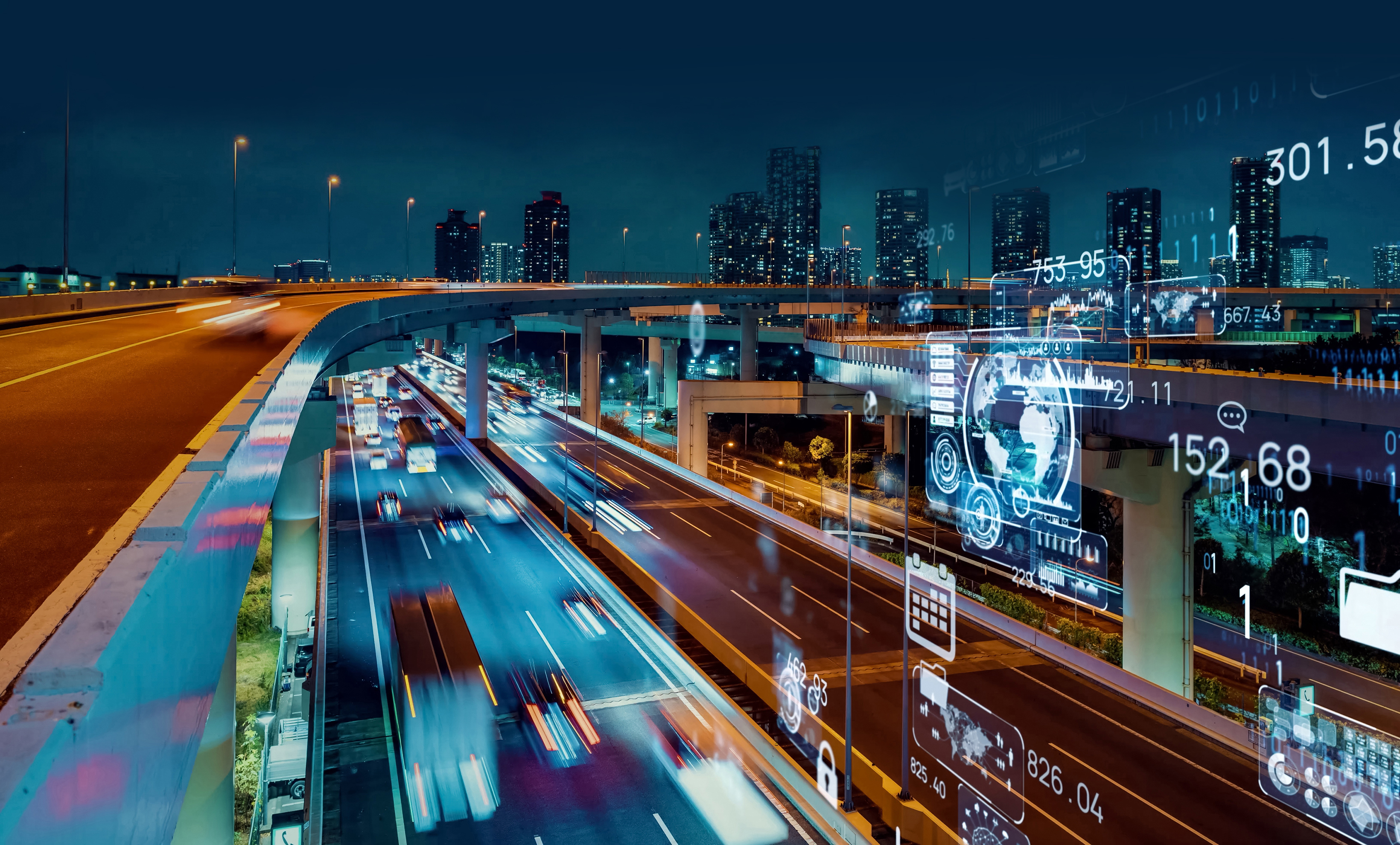 Transportation and technology concept. ITS (Intelligent Transport Systems). Mobility as a service.