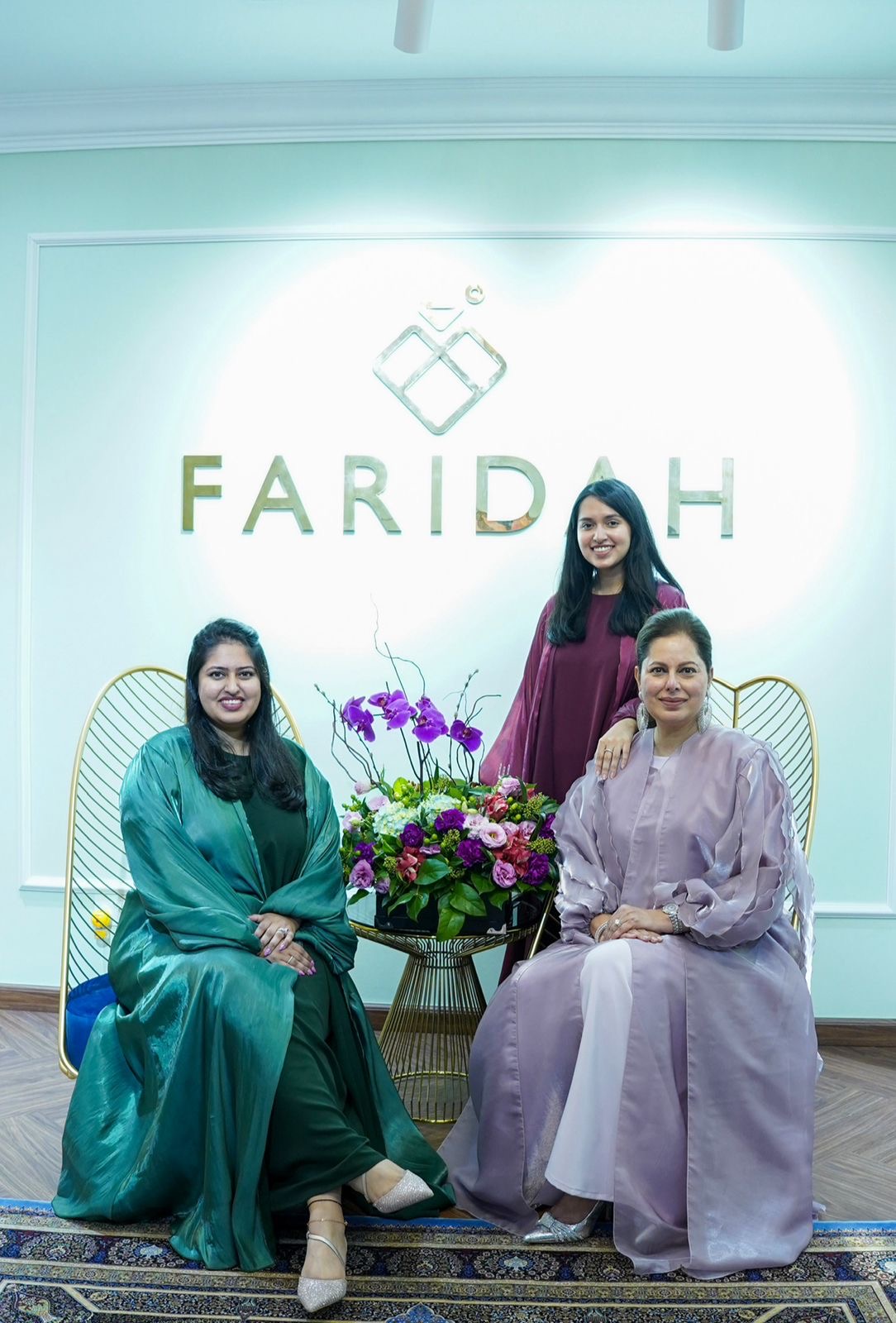 Faridah F Ajmal, Founder-Director of Faridah Ajmal Perfumes with her daughters at the Launch of her first flagship perfume store FARIDAH in Dubai