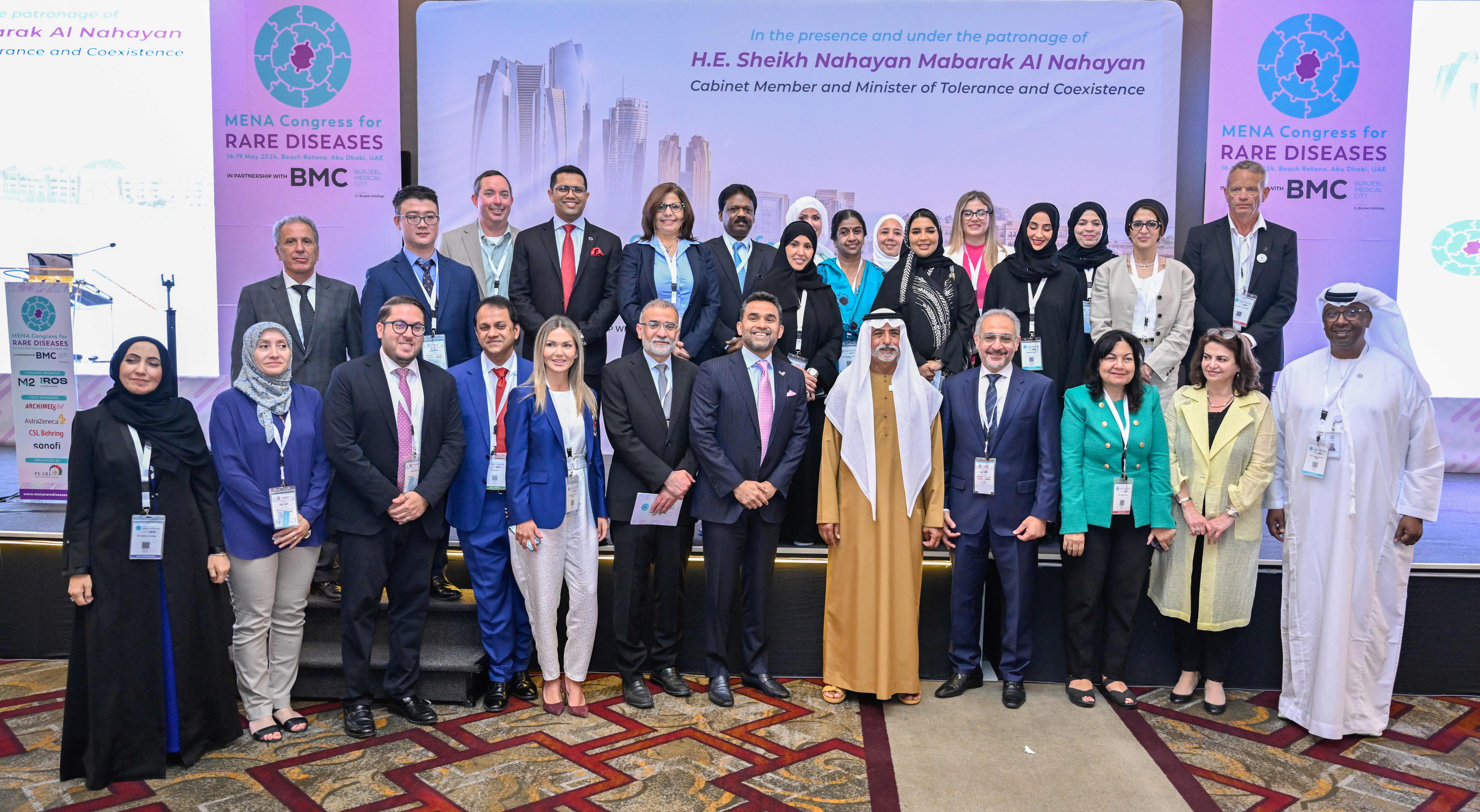 H.E. Sheikh Nahyan bin Mubarak Al Nahyan with the organizers and participants at the at MENA Congress for Rare Diseases in Abu Dhabi