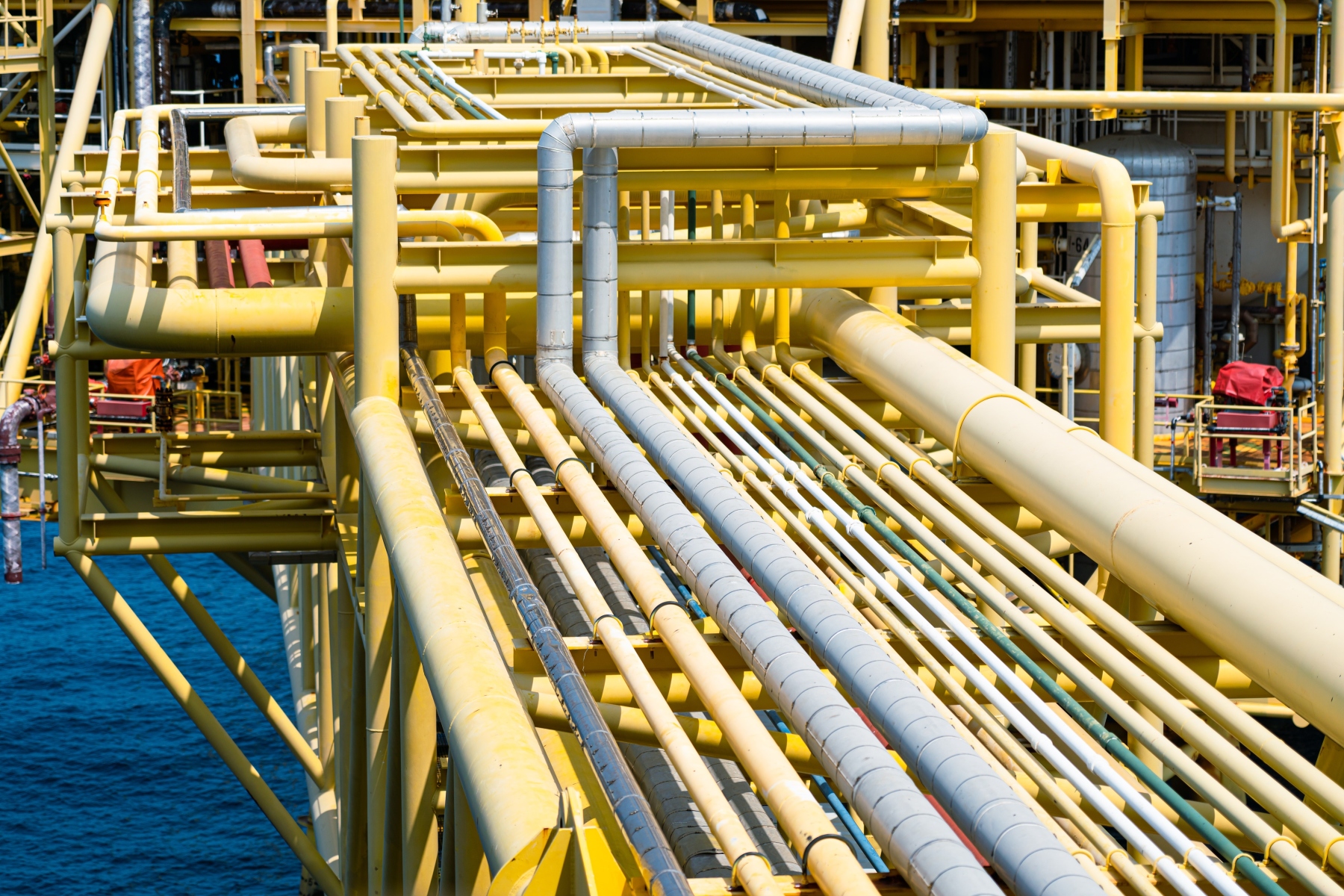 Oil and gas processing plant with pipe line valves.Steel pipelines and valves.Oil pipeline valves in the oil and gas industry.