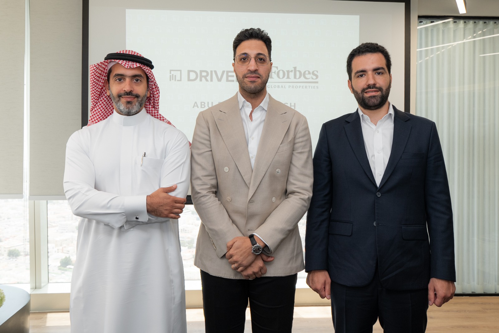 Abdullah Alajaji, CEO and Founder of Driven Properties, Omar Shehata, Head of Broker Management at Aldar and Abdallah Alhusari, Director of Driven Properties Abu Dhabi Branch